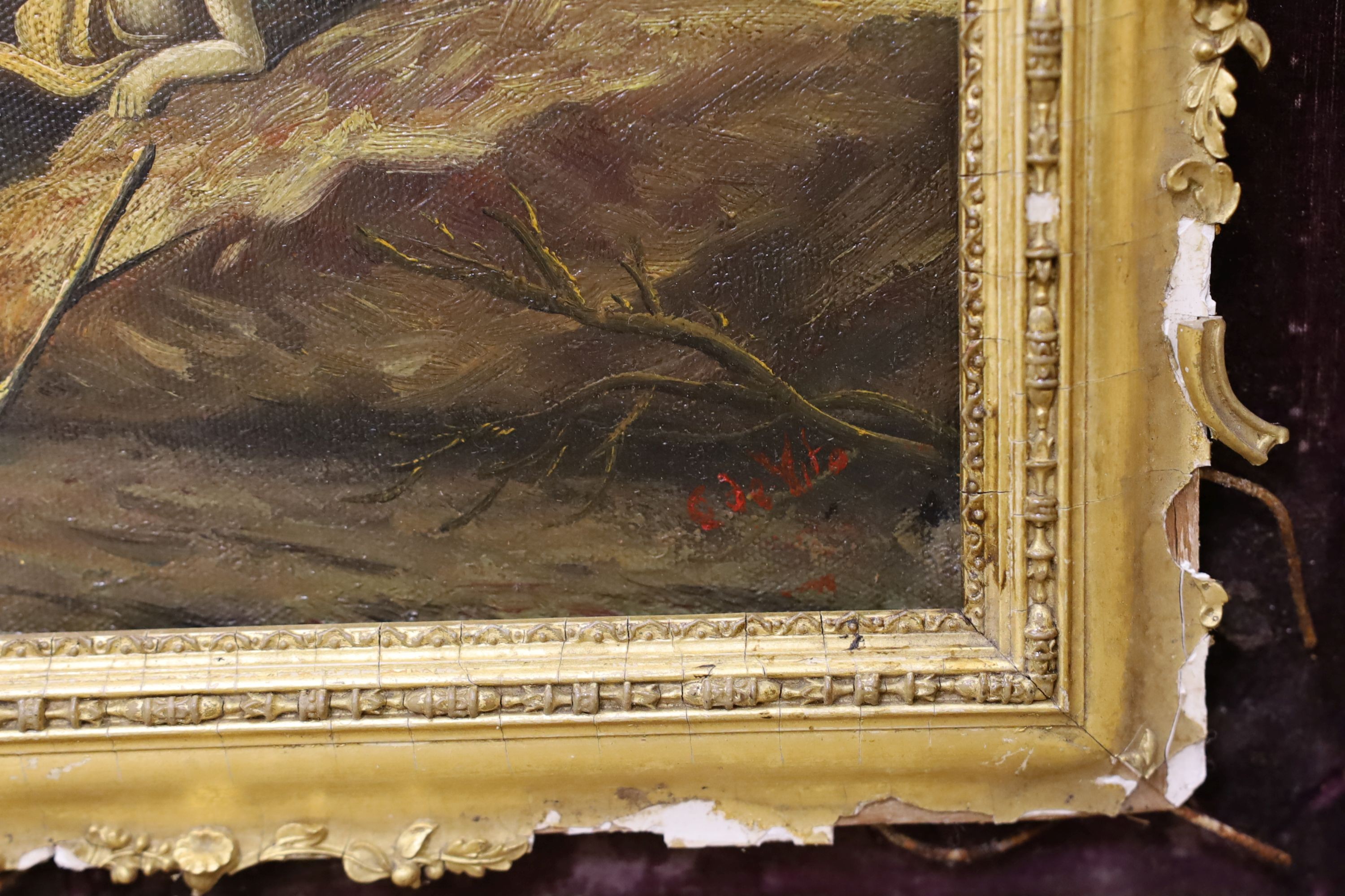 C. De Vito, oil on board, Figures in a classical landscape, signed, 30 x 25cm